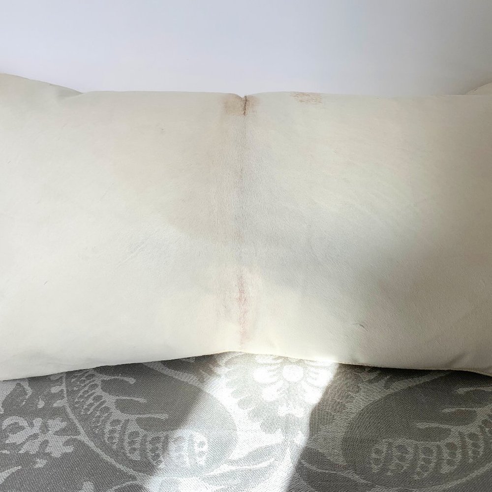 Deborah Hall Pair (2) White Calfskin Calfhide Cream Linen Throw Pillows